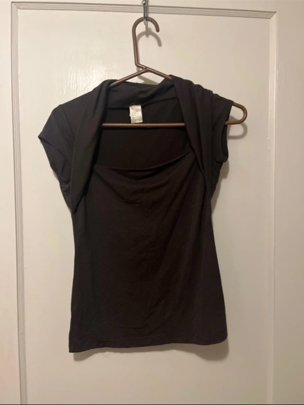 Brown Women's Short Sleeve Overlay Neck Top
